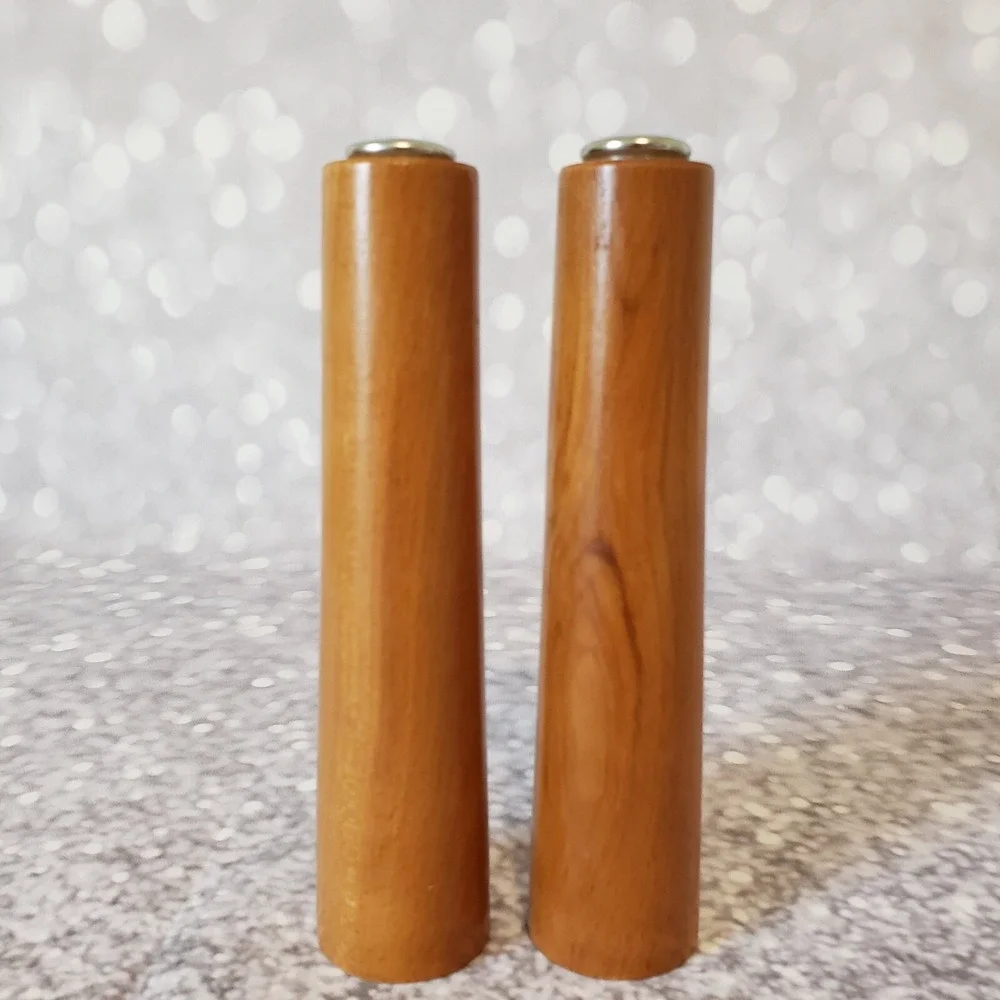 Vintage Chicago Mid Century Atomic Wood Salt & Pepper Shaker First Bank Hancock